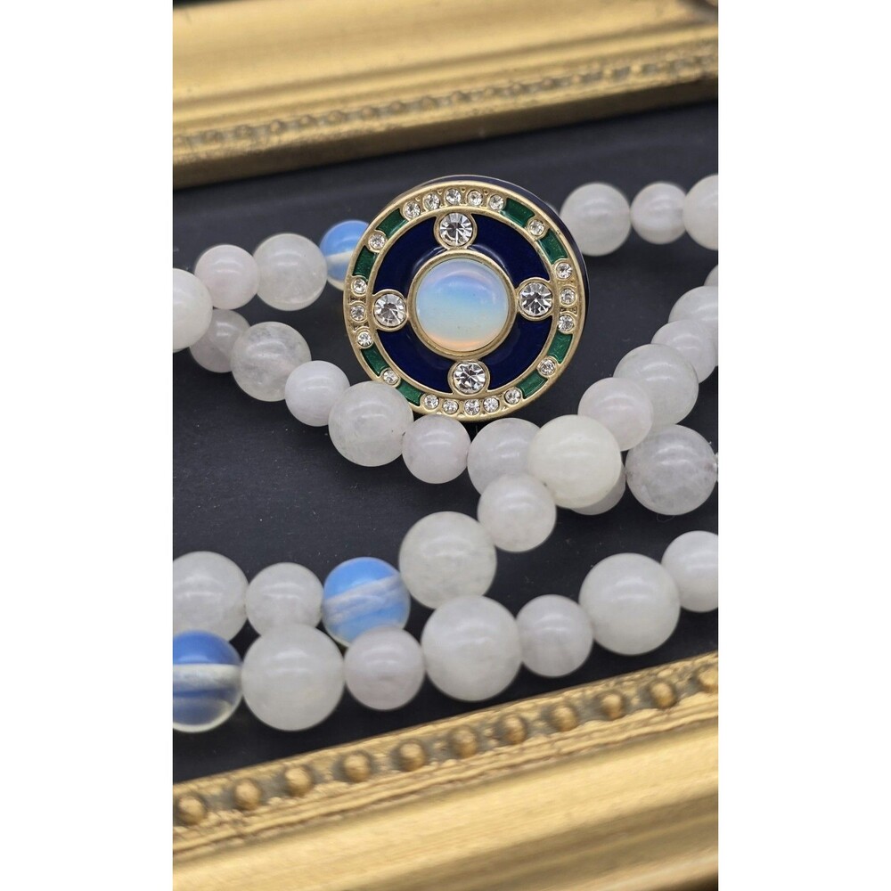 Lia Sophia Moonglow Ring sz8 & VTG Stone Bead Necklace Silver Clasp